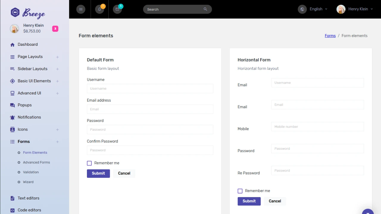 Breeze Admin Pro Basic Form Template