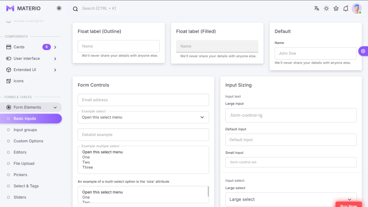 Materio Bootstrap Template with Forms